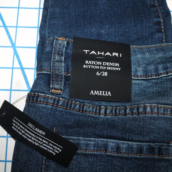 NWT TAHARI Amelia Rayon Denim Button Fly Skinny Jeans 6/28 Mid Rise Ankle - Picture 5 of 8
